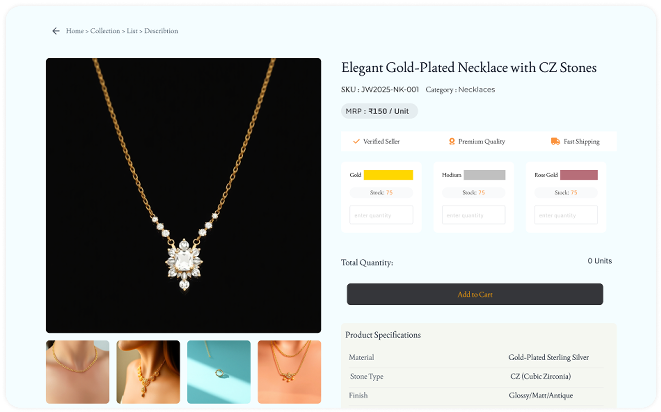 Jewelry Product Detail View